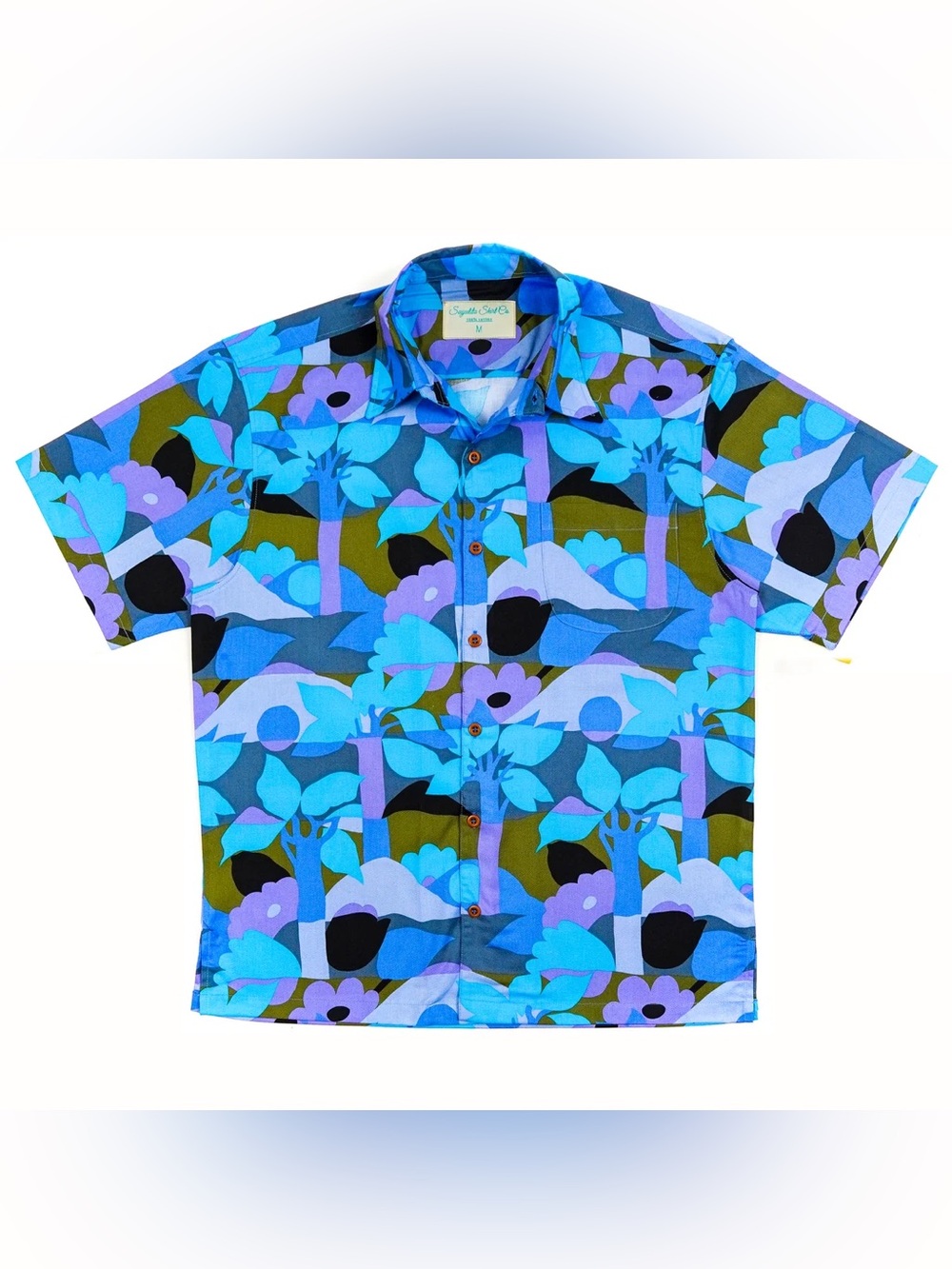 SAYULITA SHIRT CO. 100% Cotton Floral Ceiba Button Down Short Sleeve Shirt S